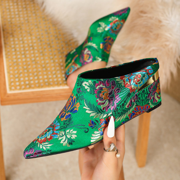 Floral Jacquard Wedge Mule Shoes