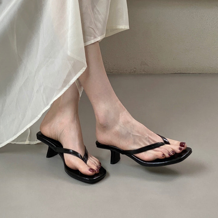 Minimalist Square Toe Kitten Heel Sandals