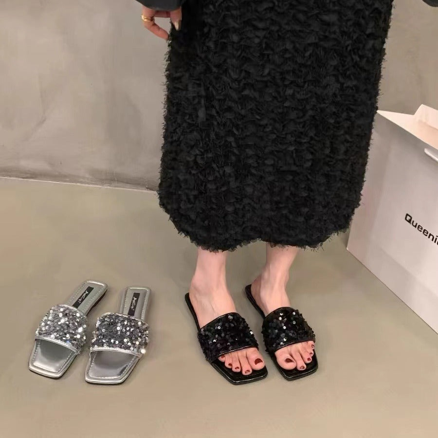 Glitter Slide Sandals for Women