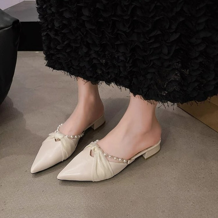 Pearl Bow Mule Flats