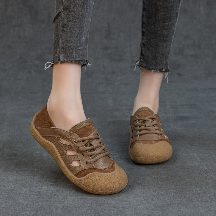 Genuine Leather Cutout Slip-On Flat Sandals