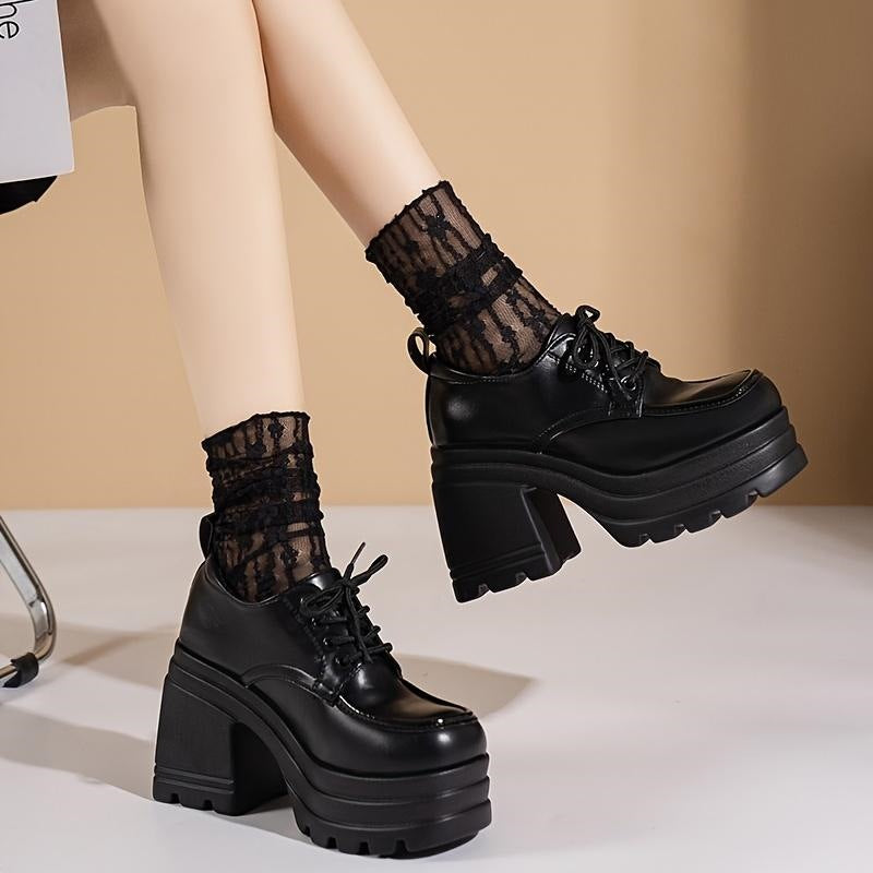 Chunky Platform Lace-Up Pumps