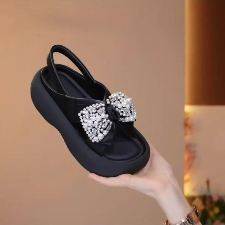 Rhinestone Bow Convertible Platform Sandals
