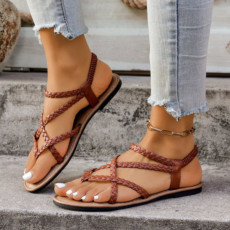 Plus Size Toe Loop Flat Sandals