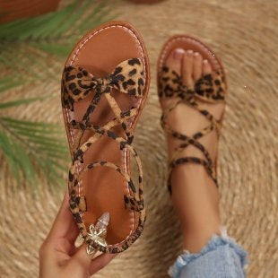 Bow Strappy Lace-Up Sandals