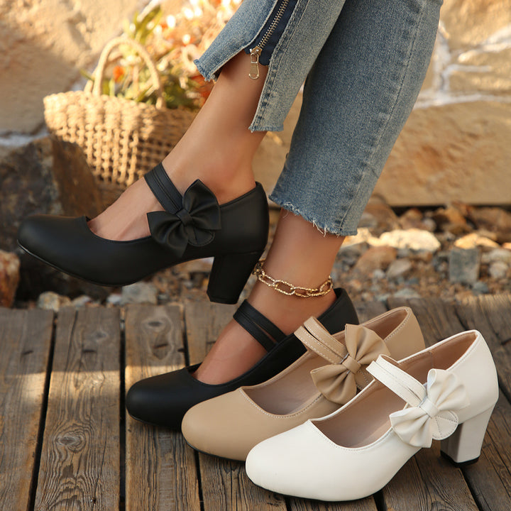 Bow Mary Jane Chunky Heel Shoes
