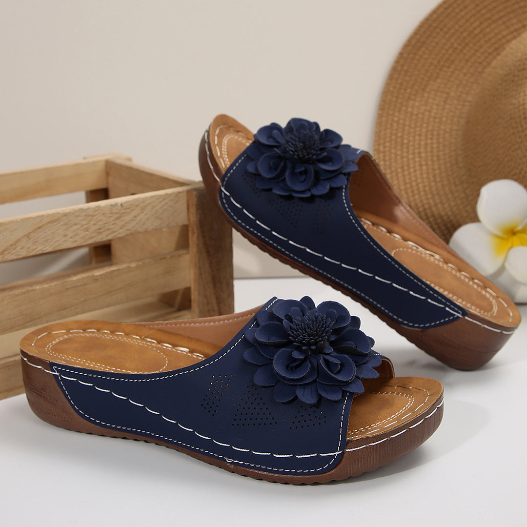 Floral Platform Wedge Slide Sandals
