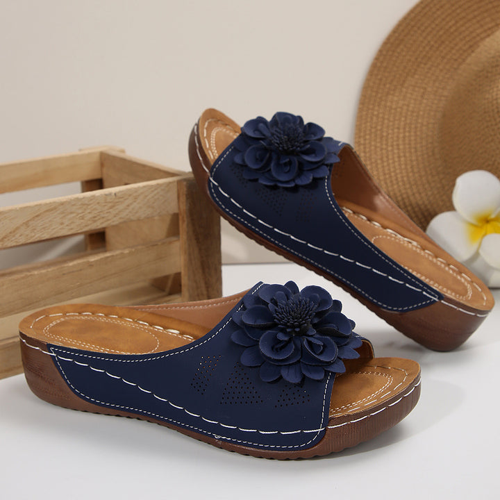 Floral Platform Wedge Slide Sandals