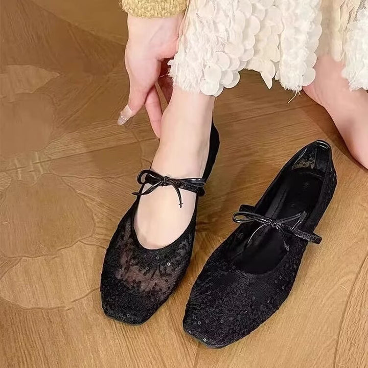 Bow Mesh Mary Jane Flats