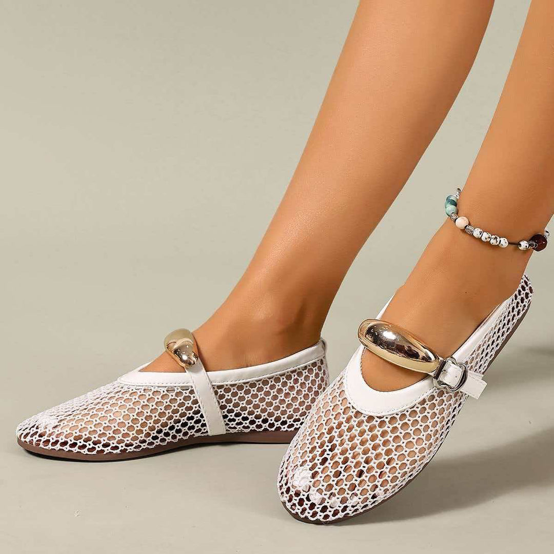 Mesh Cutout Mary Jane Flats
