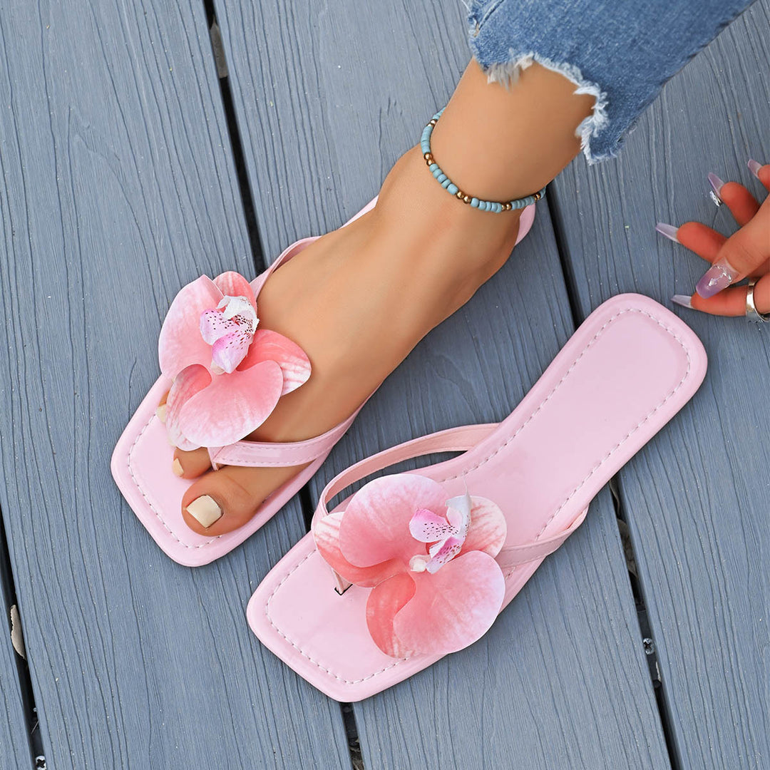 Floral Orchid Flat Slide Sandals