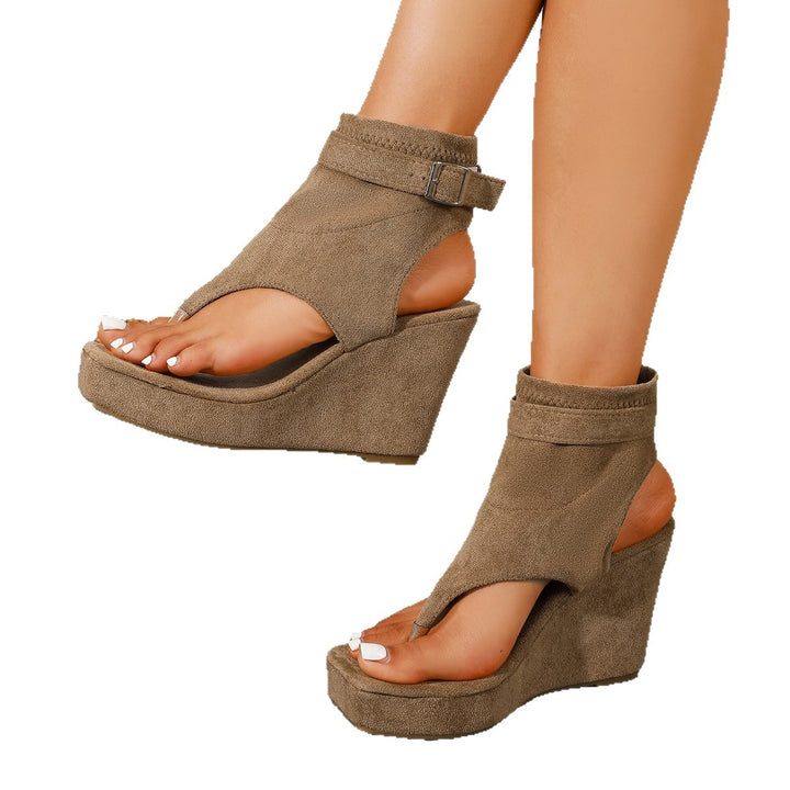Plus Size Suede Platform Wedge Toe Loop Sandals