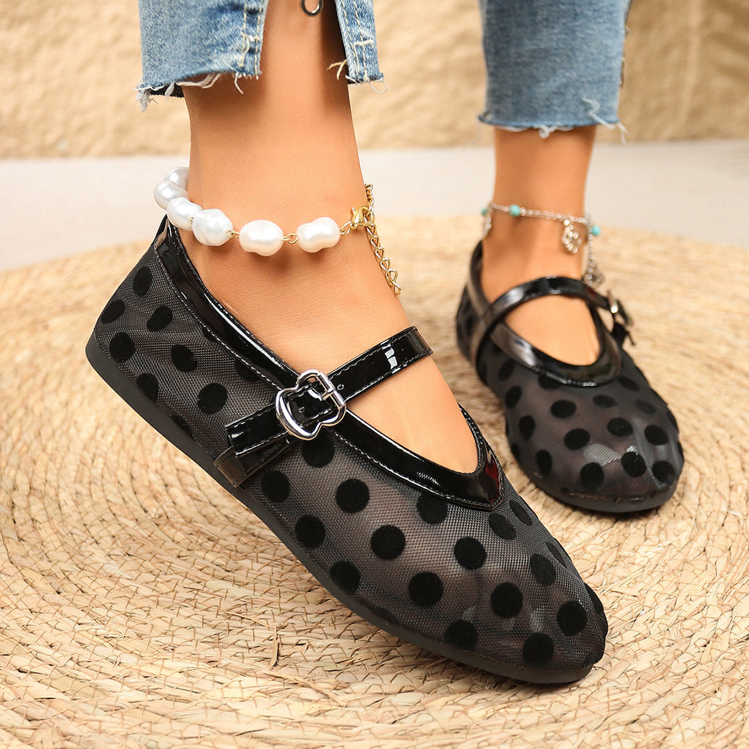 Polka Dot Mesh Mary Jane Flats