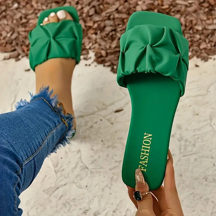 Ruched Low Heel Slide Sandals