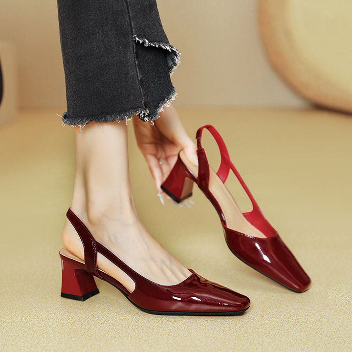 French Square Toe Slingback Block Heel Pumps