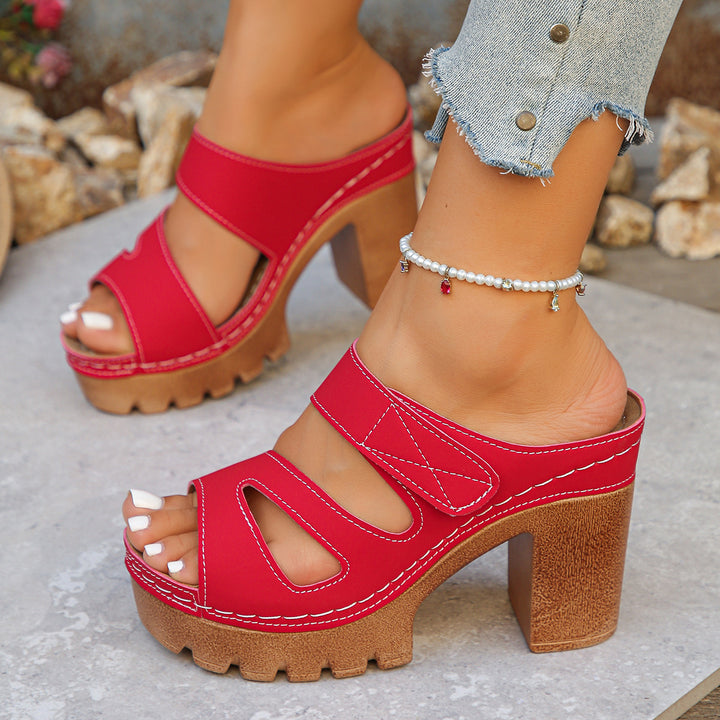 Platform Peep-Toe Slide Sandals