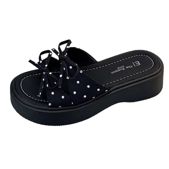 Polka Dot Bow Platform Slide Sandals
