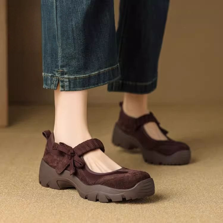 Suede Platform Mary Jane Flats
