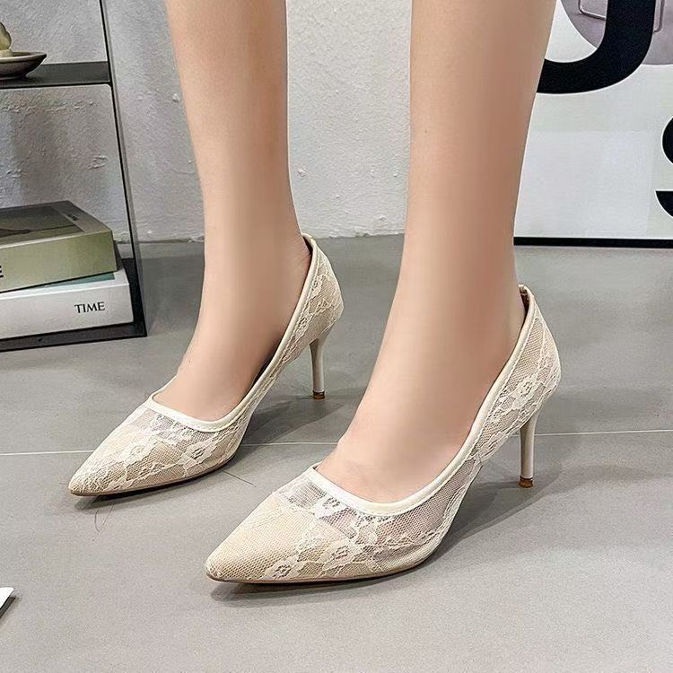 Lace Mesh Pointed Toe Stiletto Pumps