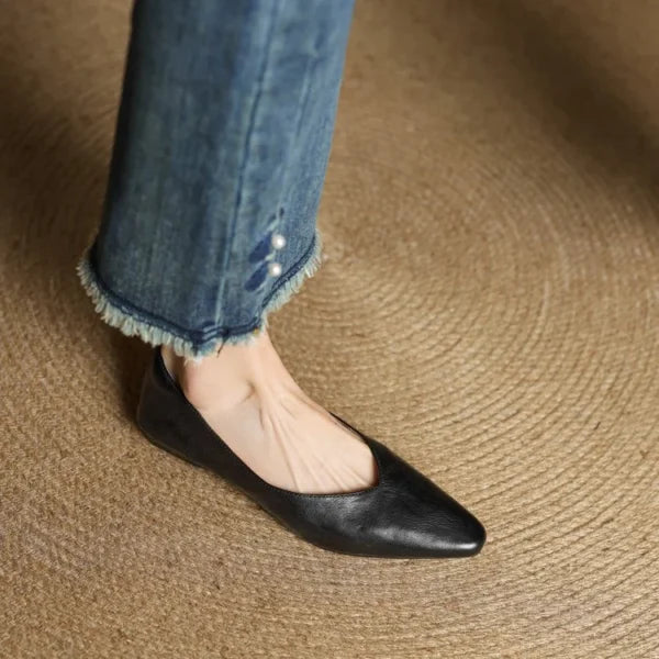 Vintage V-Cut Leather Ballet Flats
