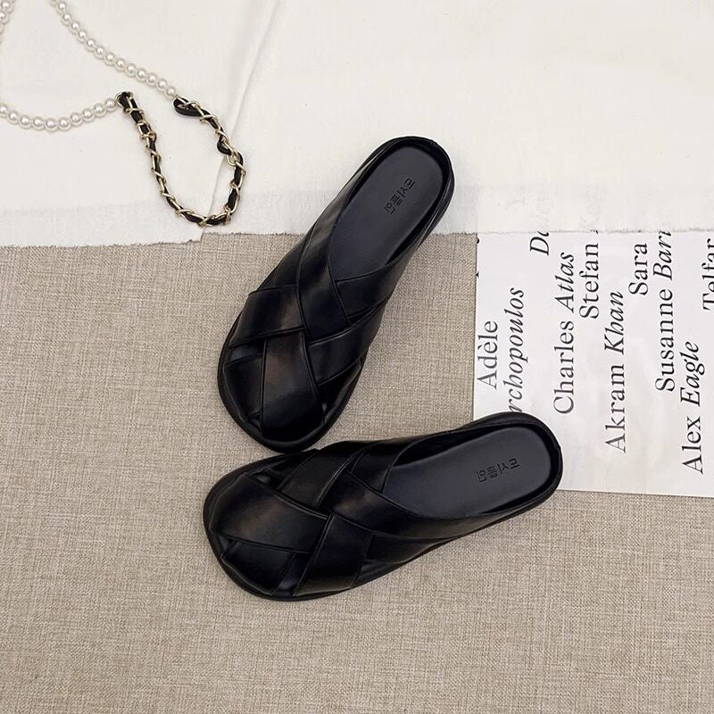Woven Leather Closed Toe Mule Sandals