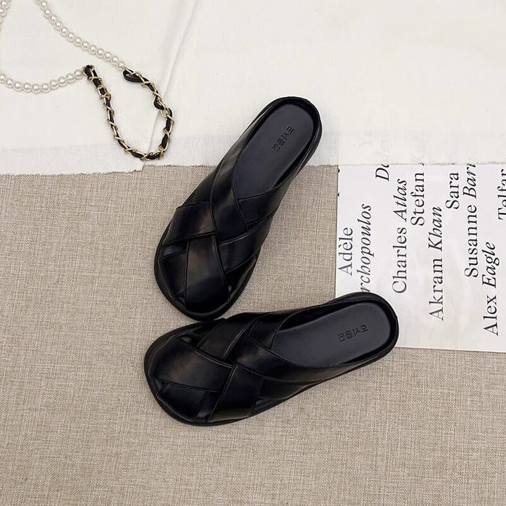 Woven Leather Closed Toe Mule Sandals