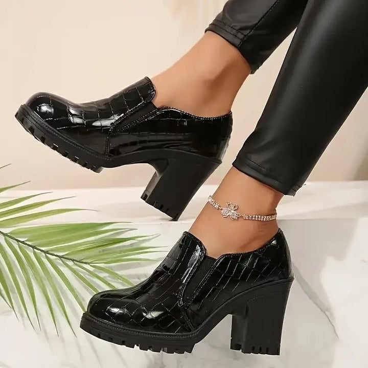 Croc Embossed Platform Chunky Heel Loafers
