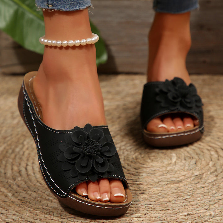 Floral Platform Wedge Slide Sandals