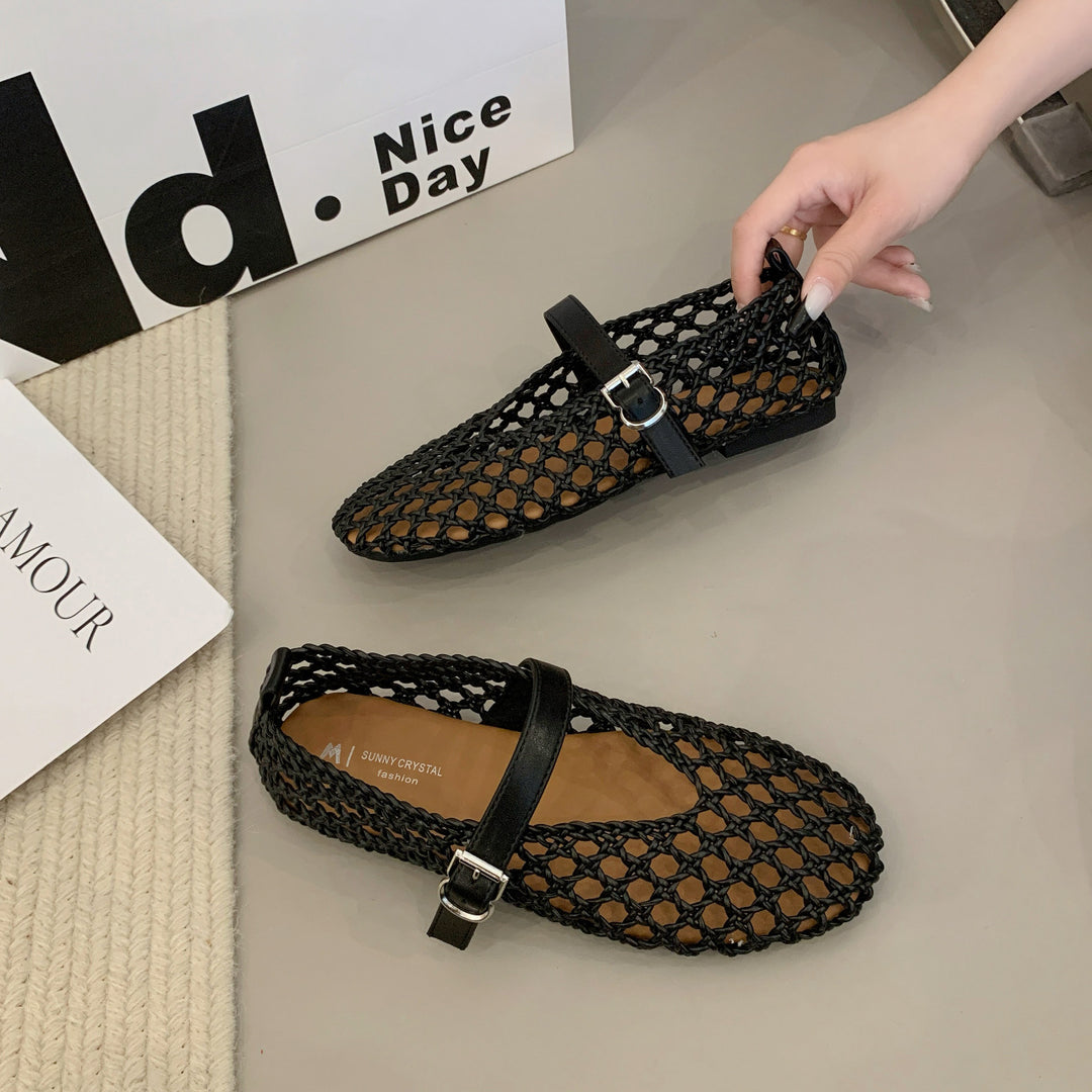 Woven Mesh Mary Jane Flats
