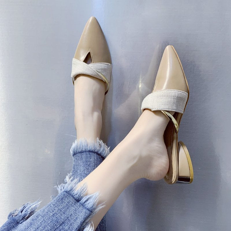 Pointed Toe Block Heel Mule Sandals