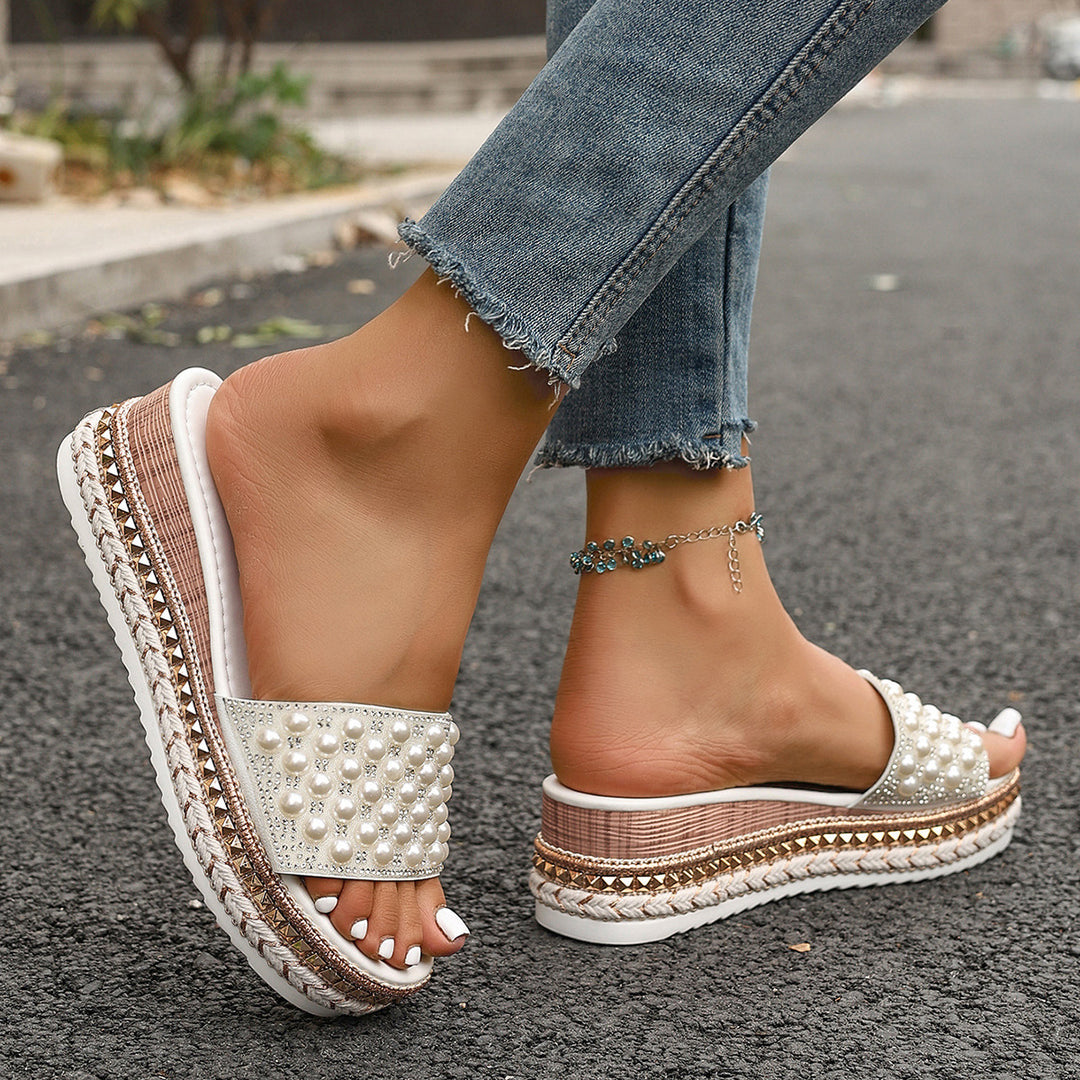 Pearl Studded Platform Slide Sandals