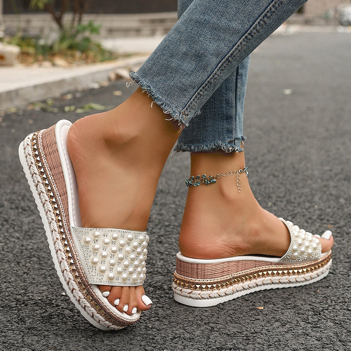 Pearl Studded Platform Slide Sandals