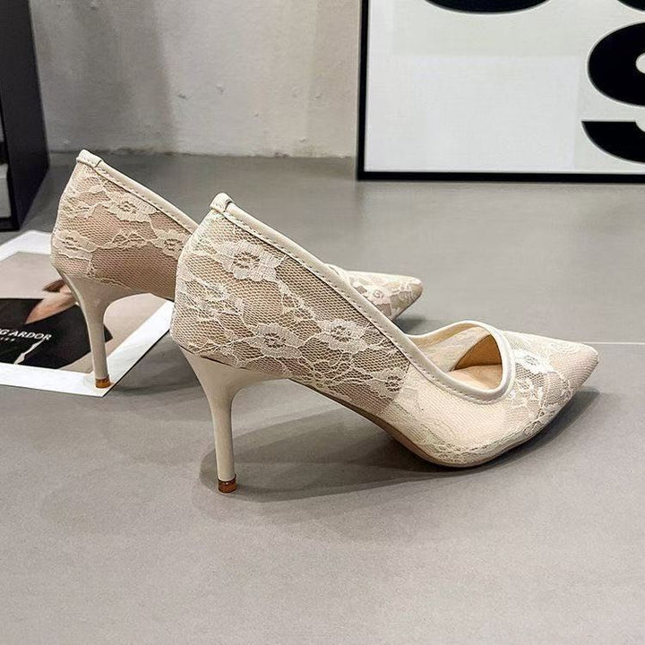 Lace Mesh Pointed Toe Stiletto Pumps