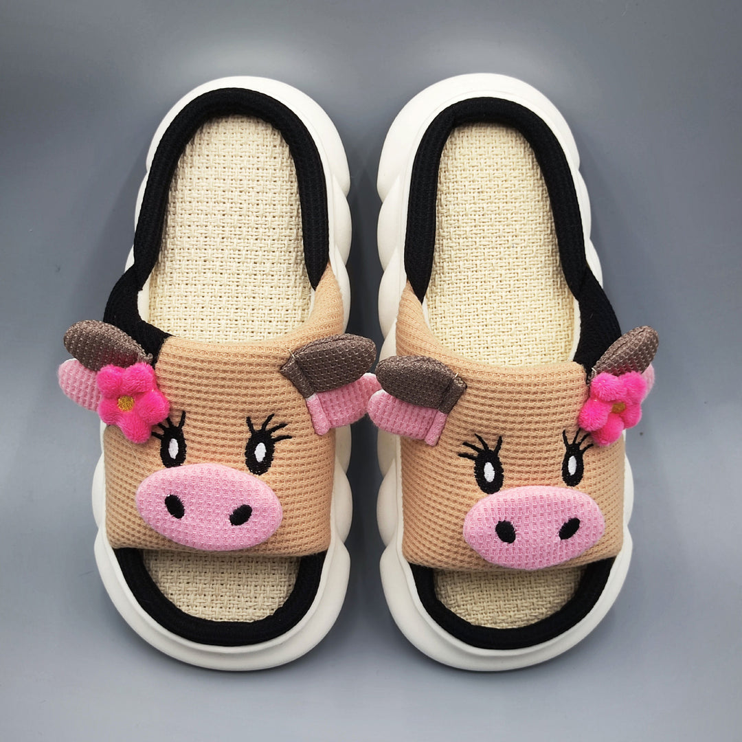 Cute Cow Print Platform Linen Slide Sandals