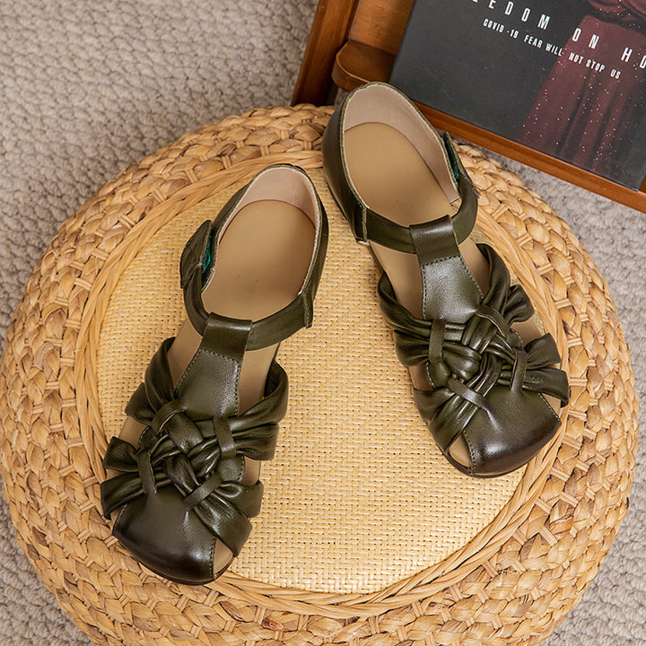 Vintage Genuine Leather Woven Flat Sandals