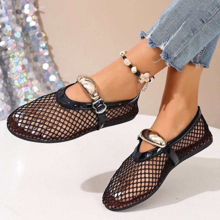 Mesh Cutout Mary Jane Flats