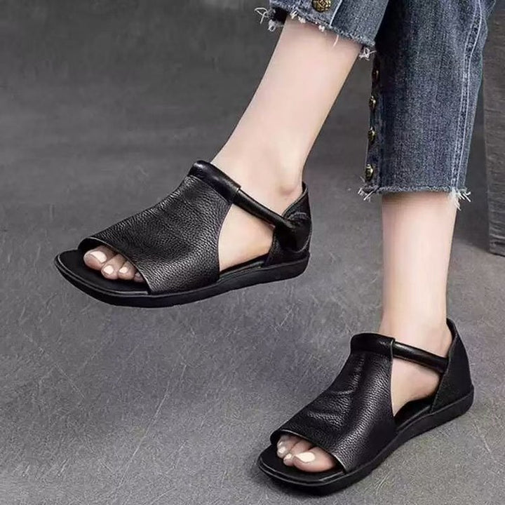 Retro Soft Leather Flat Roman Sandals for Women
