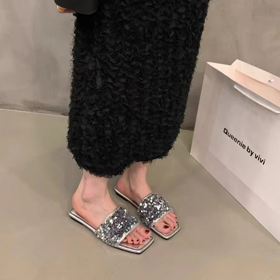 Glitter Slide Sandals for Women