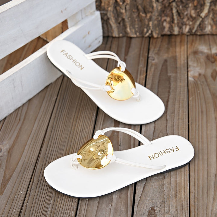 Metal Buckle Toe Ring Flat Sandals