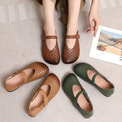 Genuine Leather Mary Jane Flat Sandals