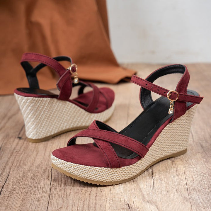 Round-Toe Platform Wedge Sandals