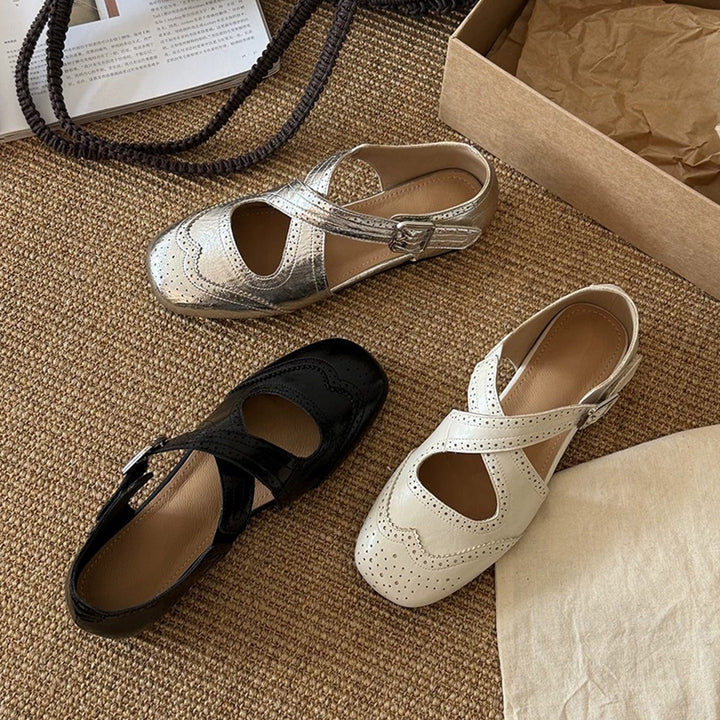 French Square Toe Hidden Wedge Mary Jane Shoes