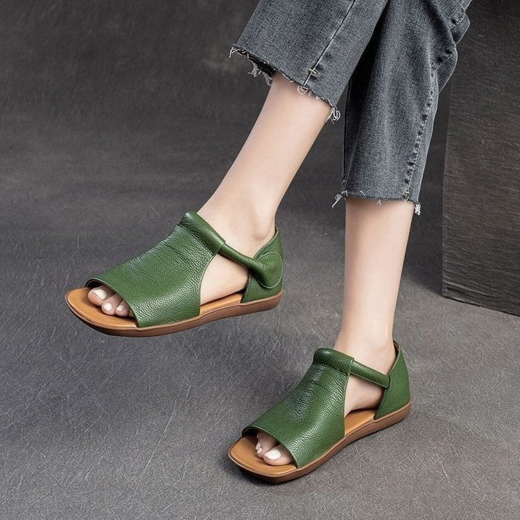 Retro Soft Leather Flat Roman Sandals for Women