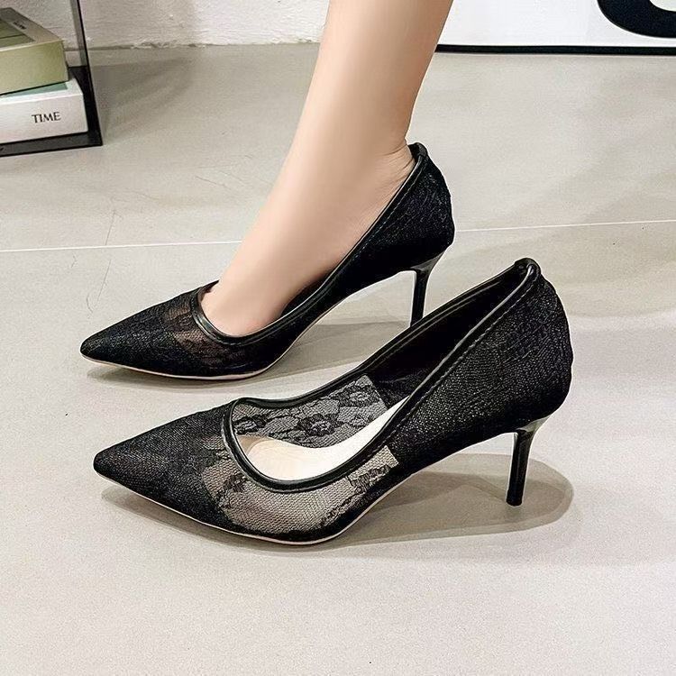 Lace Mesh Pointed Toe Stiletto Pumps