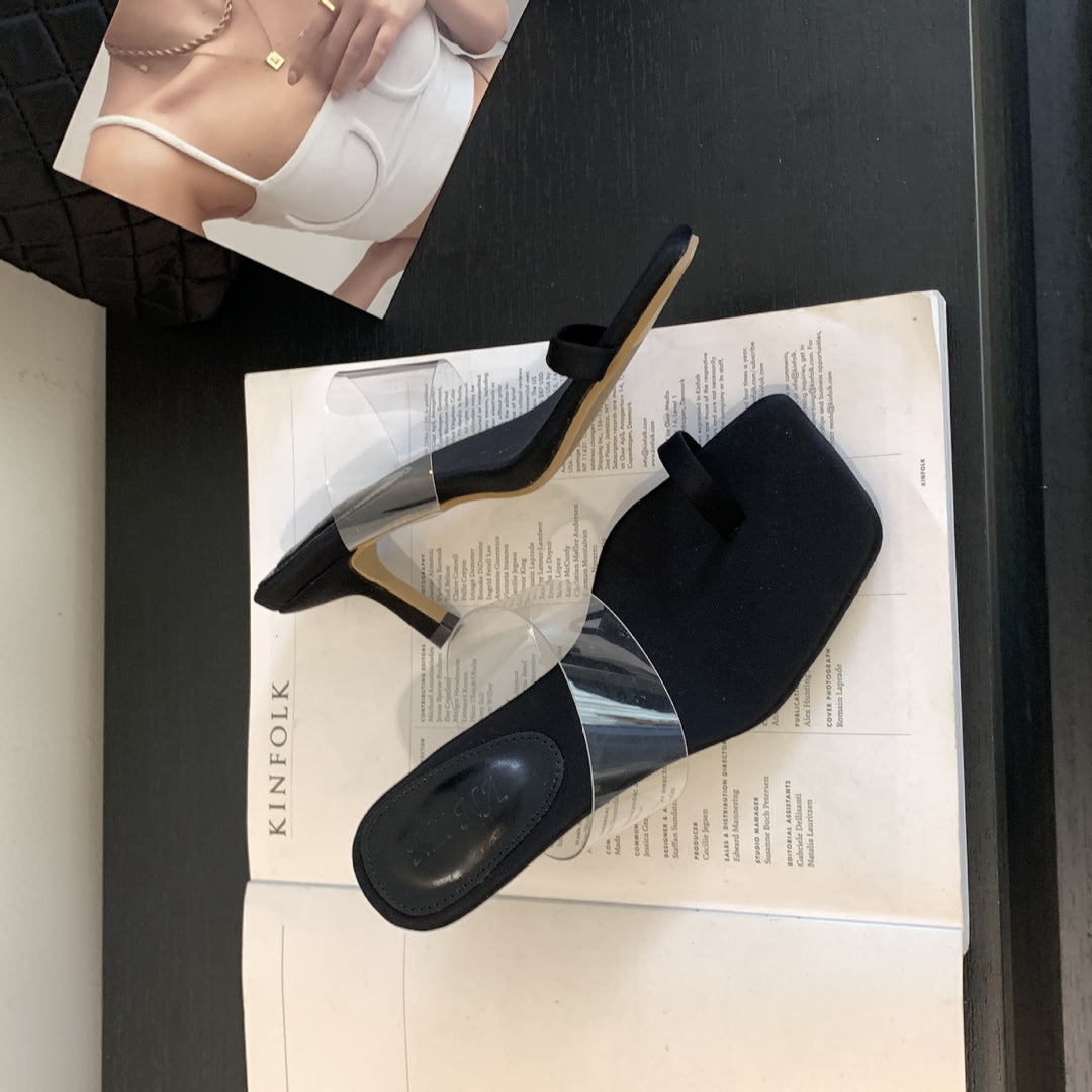 Minimalist Clear Strap Square Toe Heeled Sandals
