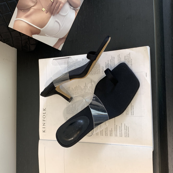 Minimalist Clear Strap Square Toe Heeled Sandals