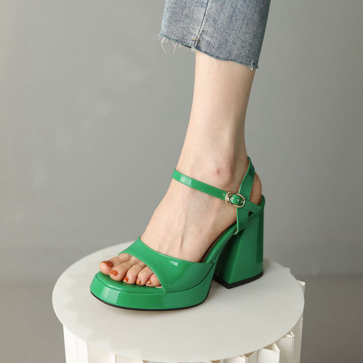 Open Toe Ankle Strap Block Heel Sandals