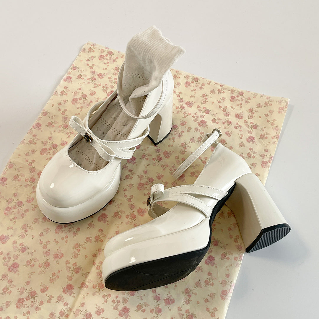 Patent Bow Strap Platform Mary Jane Heels