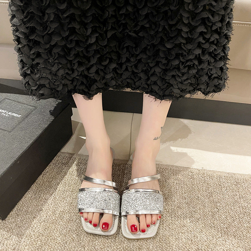 Glitter Strap Flat Sandals