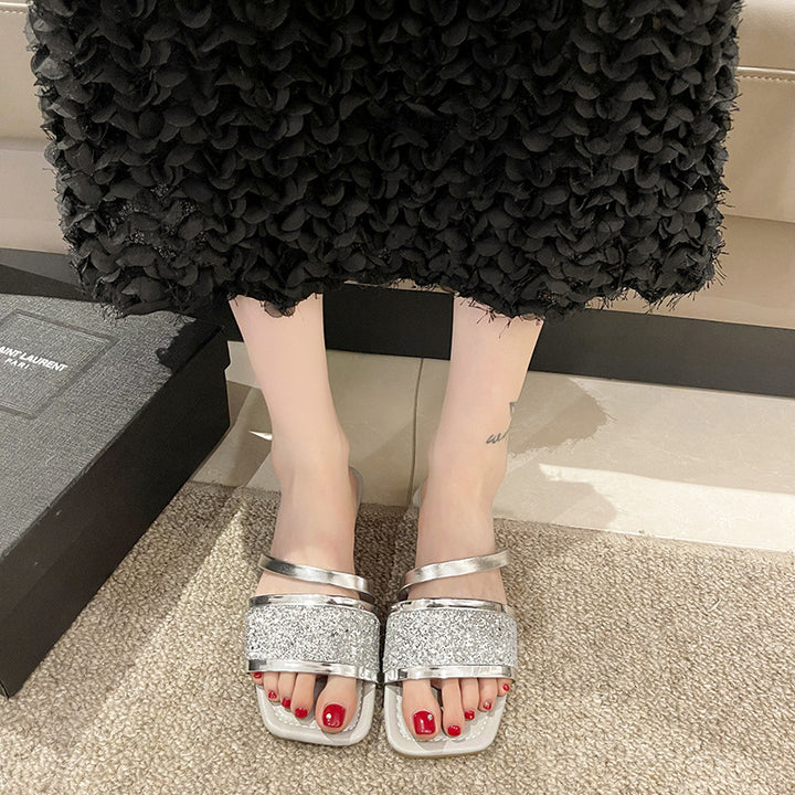 Glitter Strap Flat Sandals
